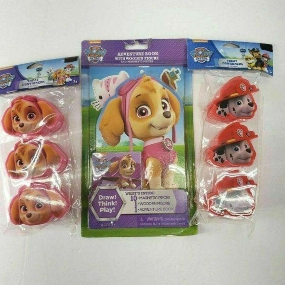 Paw Patrol Skye Adventure Book Wooden Figure & Marshall Treat Containers Set